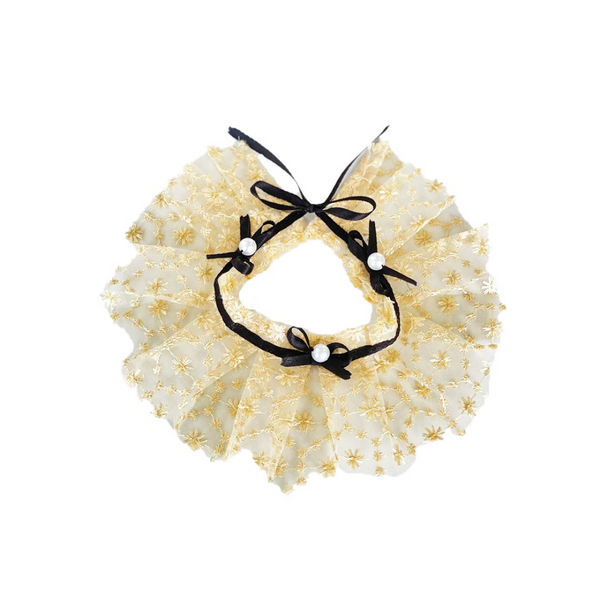 Dogobow Net Ribbon Neck Tutu for Dogs and Cats (Cream) (Get a Bow Free)