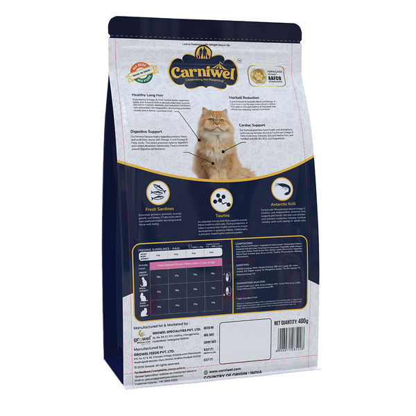 Carniwel Natural Nutrition for Skin, Digestion & Hairball Control Persian Adult Cat Dry Food