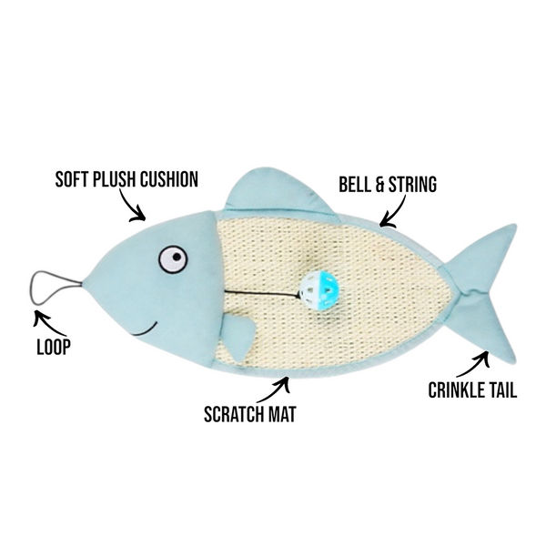 Talking Dog Club 2 in 1 Fish Scratcher Mat for Cats (Blue)