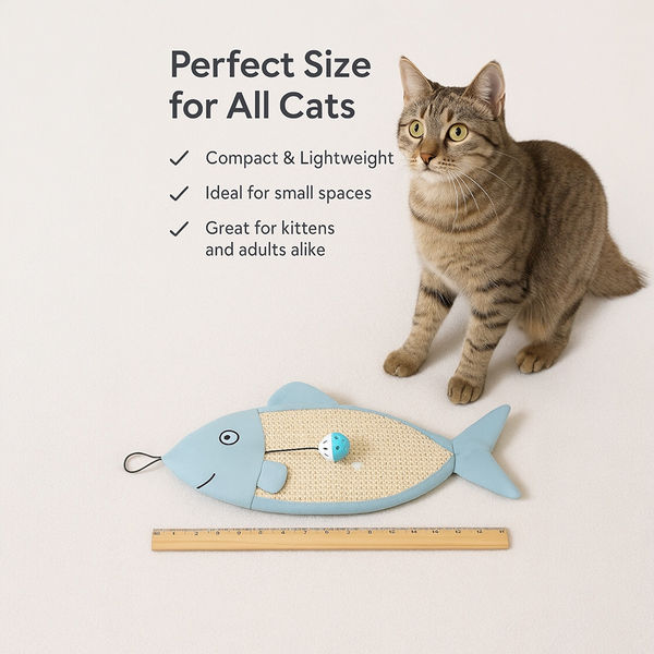 Talking Dog Club 2 in 1 Fish Scratcher Mat for Cats (Blue)