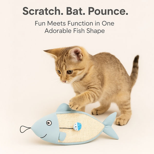 Talking Dog Club 2 in 1 Fish Scratcher Mat for Cats (Blue)