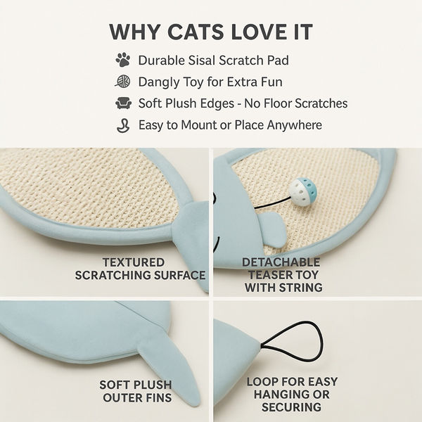 Talking Dog Club 2 in 1 Fish Scratcher Mat for Cats (Blue)