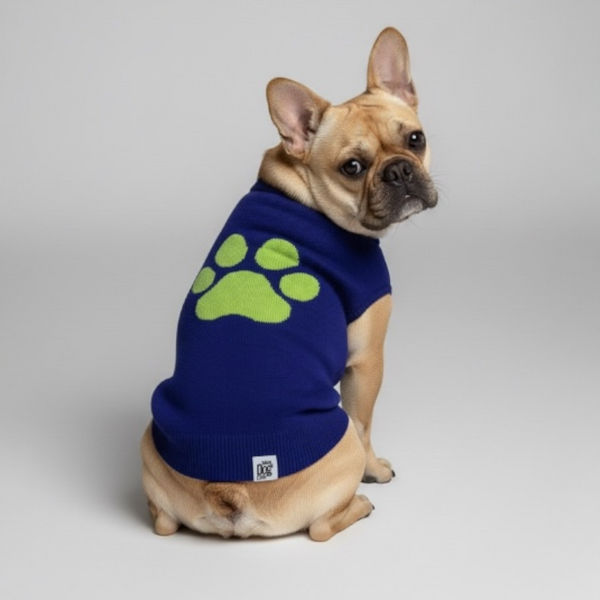 Talking Dog Club Bright Winter High Paw Jumper Sweater for Dogs (Blue)