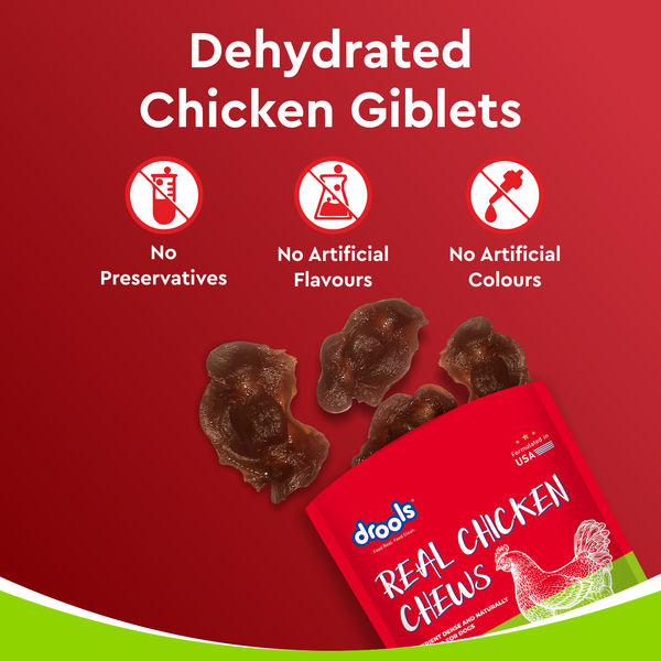 Drools Dehydrated Real Chicken Giblets Chews Treat for Dogs