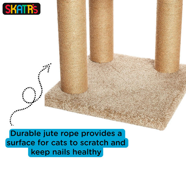 Skatrs Feline Fortress Two Tier Cat Tree with Sisal Post and Say Cheese Cat Scratcher with 2g Premium Catnip Combo