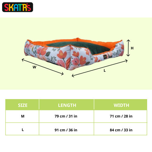 Skatrs Flower Meadow Bed for Dogs & Cats (Orange/Green)