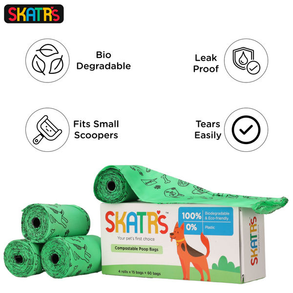 Skatrs Compostable Poop Bags for Dogs and Cats