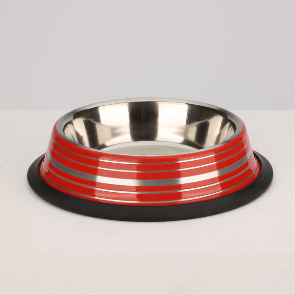 Skatrs Anti Skid Glossy Striped Bowl for Dogs and Cats (Red)