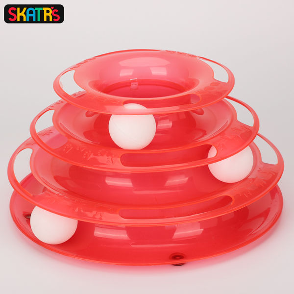 Skatrs Interactive 3 Level Tower Track with Balls Toy for Cats (Red)