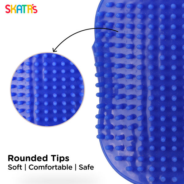 Skatrs Rubber Bristles Massage Hand Brush Comb for Dogs & Cats (Blue)