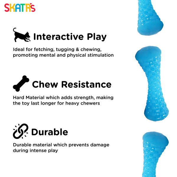 Skatrs Latex Dumbell Toy for Dogs (Blue)