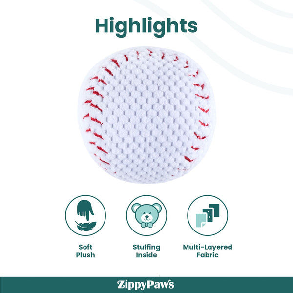Zippy Paws SportsBallz Baseball Plush Toy for Dogs