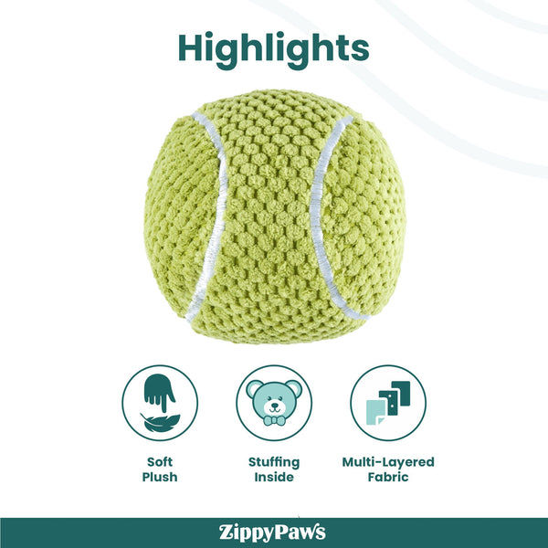 Zippy Paws SportsBallz Tennis Ball Plush Toy for Dogs
