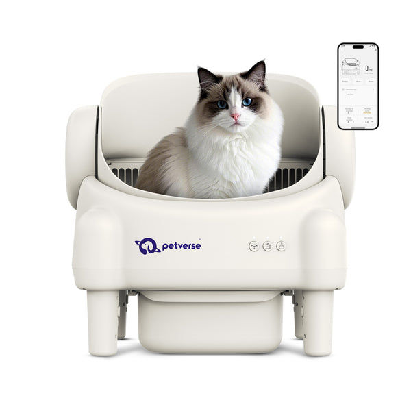 Petverse Automatic Open Top Self Cleaning Litter Box for Cats (White)
