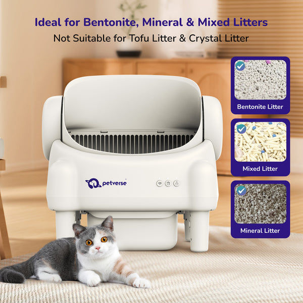 Petverse Automatic Open Top Self Cleaning Litter Box for Cats (White)