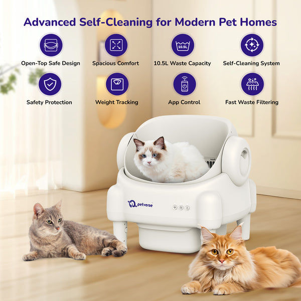 Petverse Automatic Open Top Self Cleaning Litter Box for Cats (White)