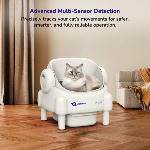 Petverse Automatic Open Top Self Cleaning Litter Box for Cats (White)
