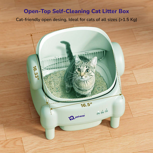 Petverse Automatic Open Top Self Cleaning Litter Box for Cats (White)