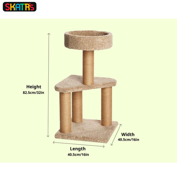 Skatrs Feline Fortress Two Tier Cat Tree with Sisal Post Toy (Beige)