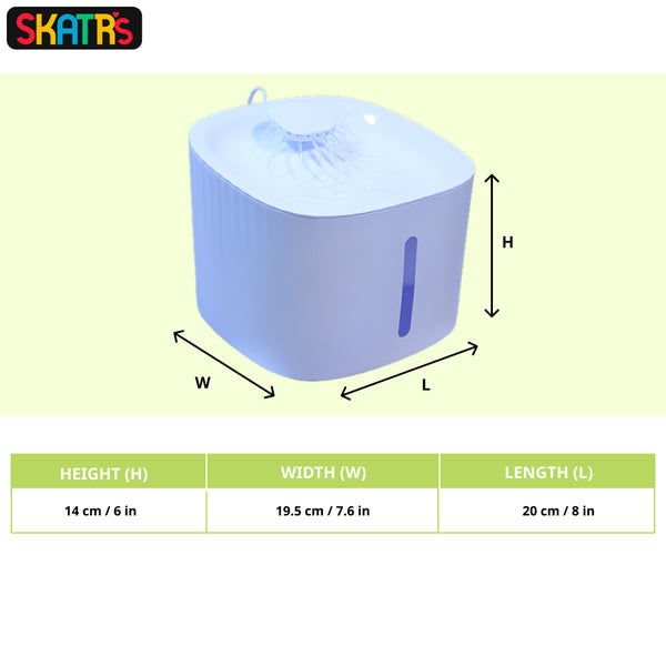 Skatrs Water Fountain with Adapter for Dogs and Cats (White)