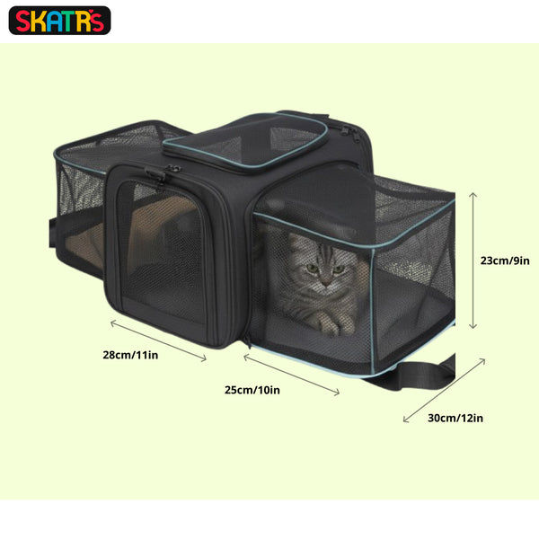 Skatrs Foldable Expandable Pet Travel Carrier Bag for Small Dogs, Adult Cats & Kittens (Grey with Orange)