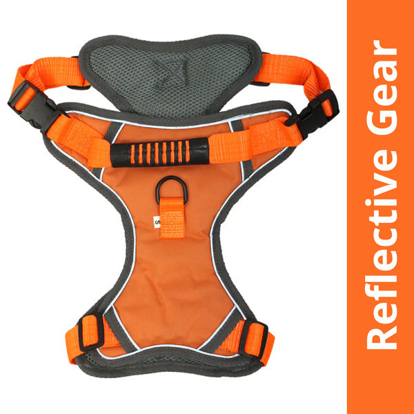 Pawpourri Adjustable Reflective Padded Harness for Dogs (Orange)