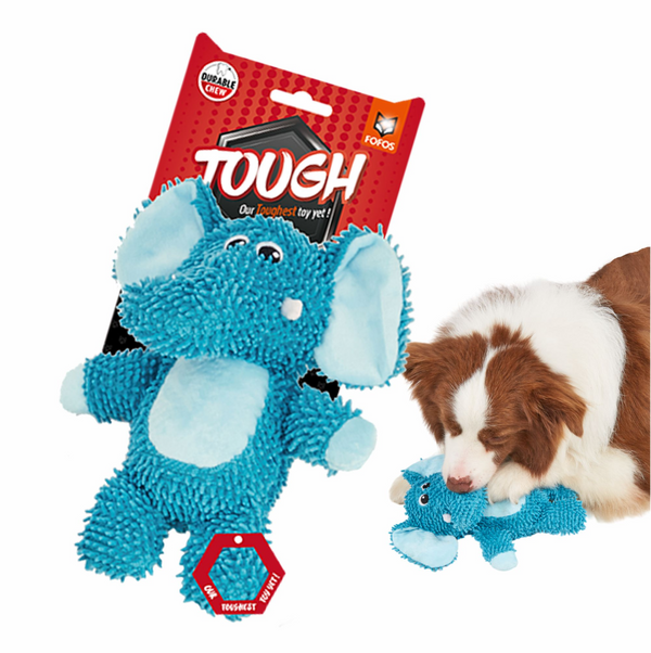 Barkbutler x Fofos Elephant Tough Squeaky Toy for Dogs | For Medium Chewers (Blue)