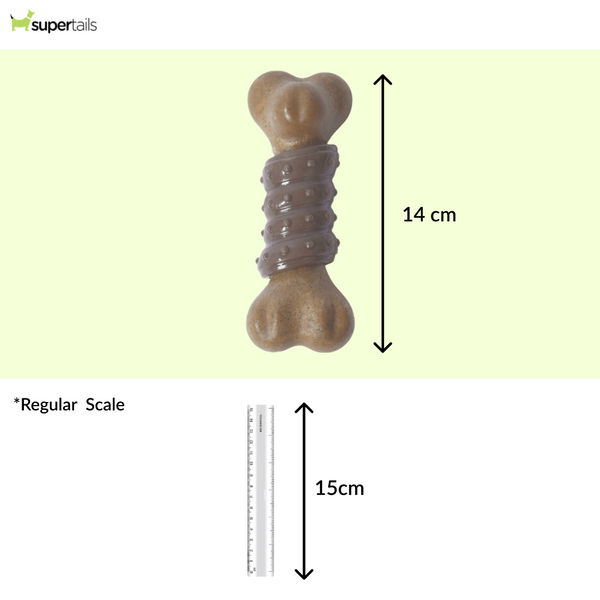 M Pets Chewood Bone with Rubber Chew Toy for Dogs (Brown)