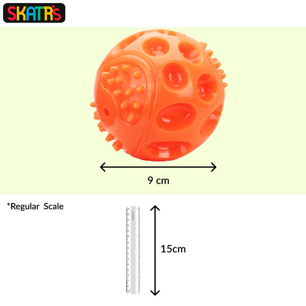 Skatrs Rubber Squeezy Ball Toy for Dogs and Cats (Orange)