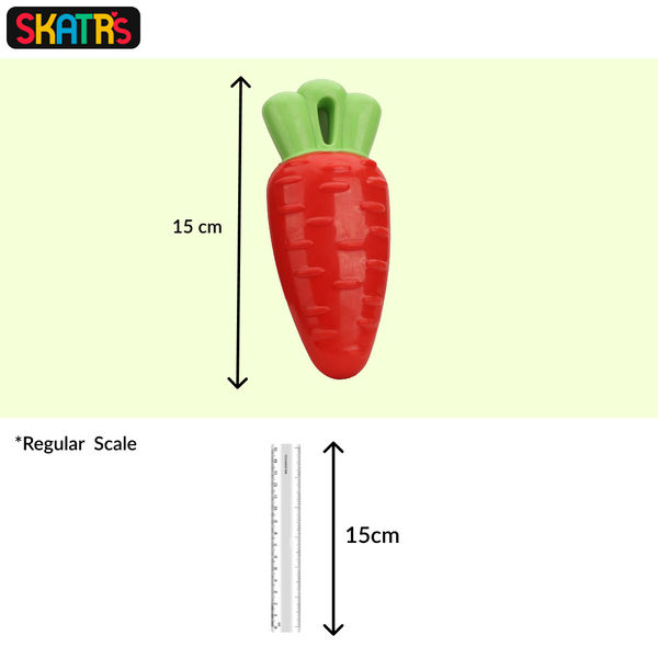 Skatrs Rubber Squeaky Carrot Chew Toy for Dogs (Red) | For Heavy Chewers | Small & Medium Dogs