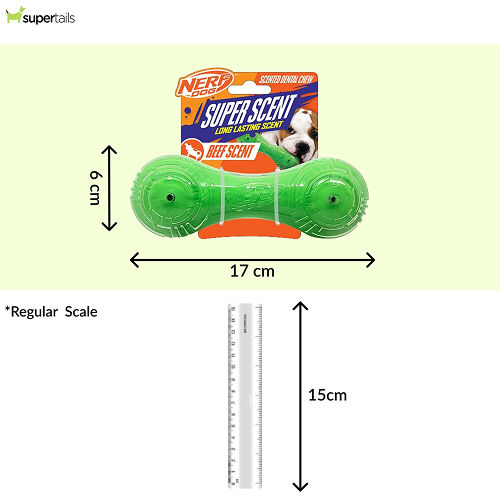 Nerf Dog Super Scent Meat Barbell Interactive Toy for Dogs (Green)