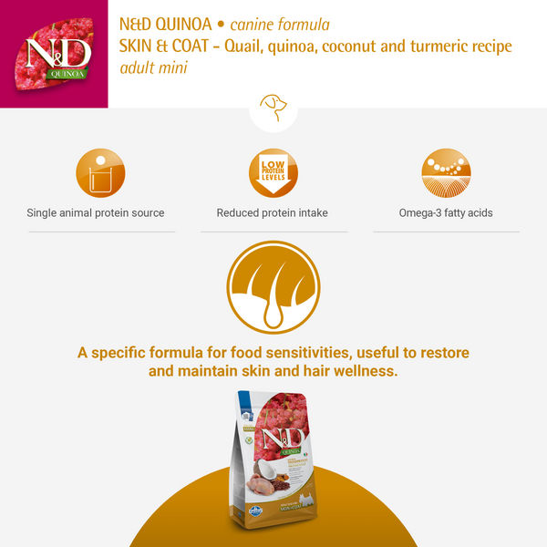 Farmina N&D Quinoa Quail Coconut & Turmeric Skin & Coat Adult Mini Dog Dry Food