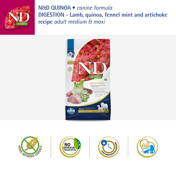 Farmina N&D Quinoa Lamb Mint & Fennel Digestion Grain Free Adult Medium Maxi Dry Dog Food