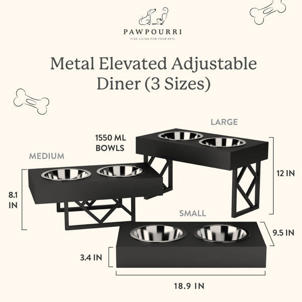 Pawpourri Premium Metal Elevated Adjustable Diner for Dogs (Black)