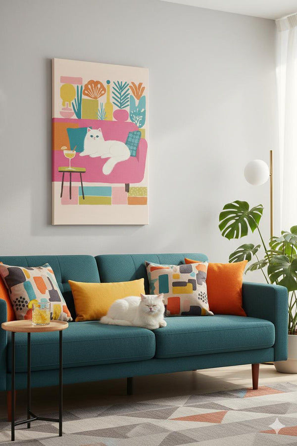 EverythingBoho The Cool Persian Cat Wall Art (Olive Green)