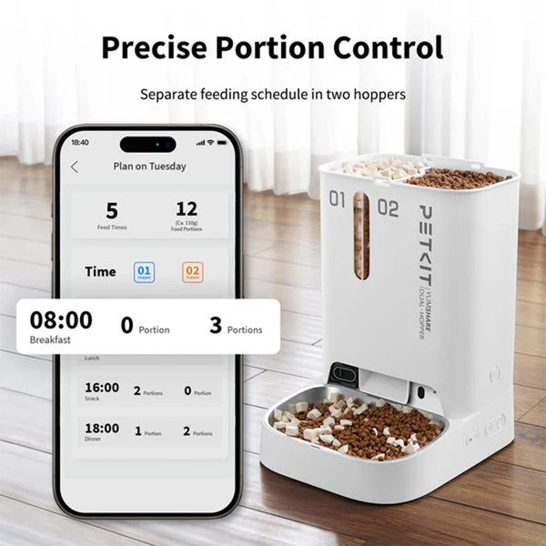 Petkit YumShare Dual Hopper Automatic 2.4G WiFi Food Dispenser with HD Camera for Dogs and Cats