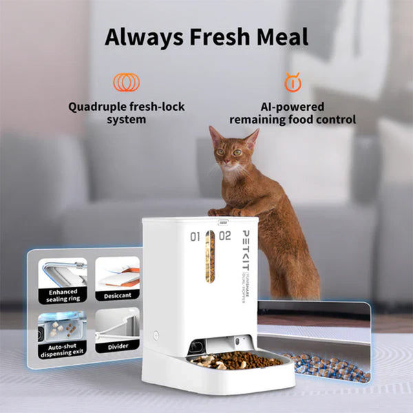 Petkit YumShare Dual Hopper Automatic 2.4G WiFi Food Dispenser with HD Camera for Dogs and Cats