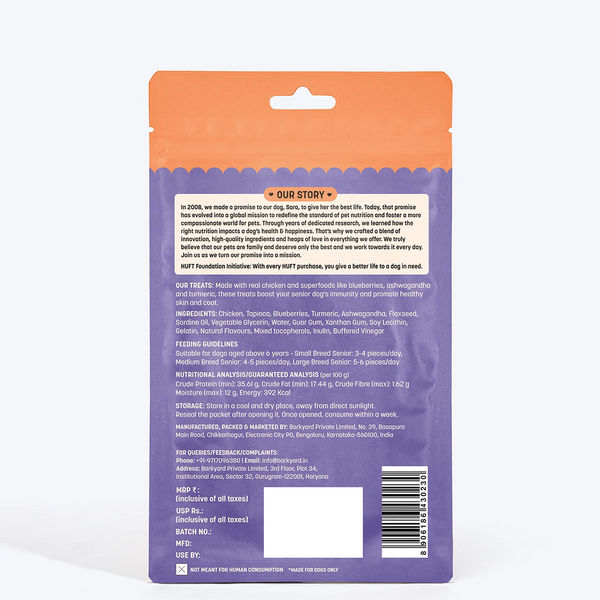 HUFT Yum Nums Grain Free Chicken, Blueberries & Ashwagandha Soft & Chewy Sticks Senior Dog Treats