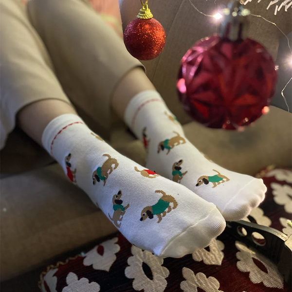 thePack Dog Themed Ankle Length Socks (Cream)