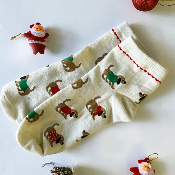thePack Dog Themed Ankle Length Socks (Cream)
