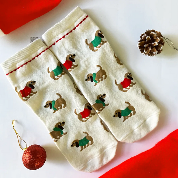 thePack Dog Themed Ankle Length Socks (Cream)