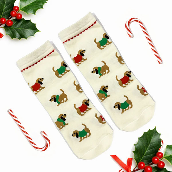 thePack Dog Themed Ankle Length Socks (Cream)