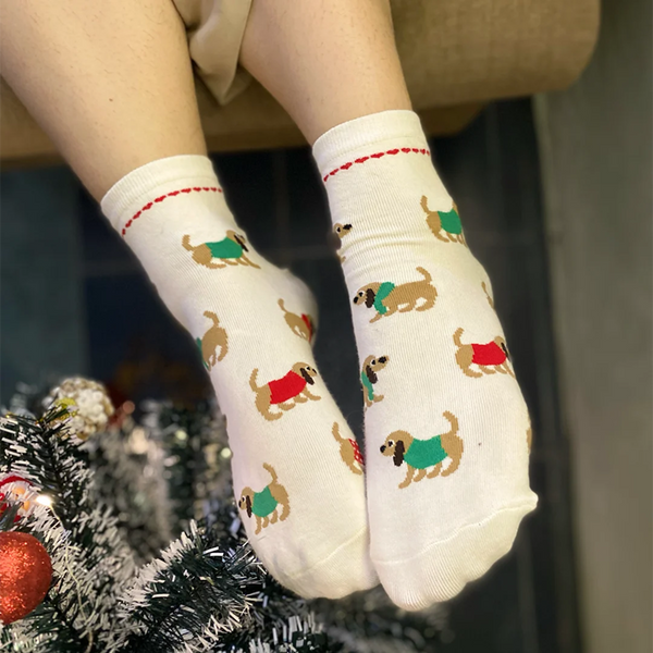 thePack Dog Themed Ankle Length Socks (Cream)