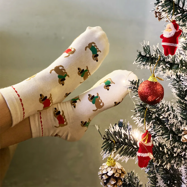 thePack Dog Themed Ankle Length Socks (Cream)