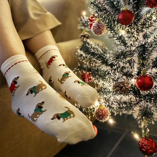 thePack Dog Themed Ankle Length Socks (Cream)