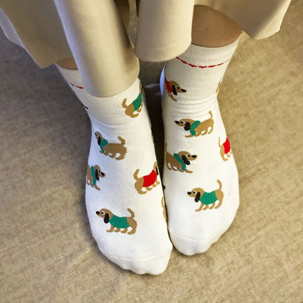 thePack Dog Themed Ankle Length Socks (Cream)