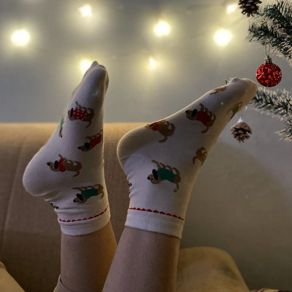 thePack Dog Themed Ankle Length Socks (Cream)
