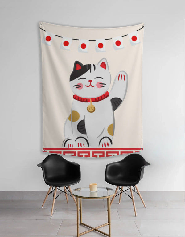 EverythingBoho Maneki Neko Good Luck Cat Japanese Tapestry Wall Art