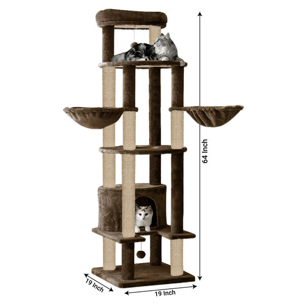 Furrlovers Multi Level Cat Tree Tower with Scratching Posts, Hammock & Condo (Brown)