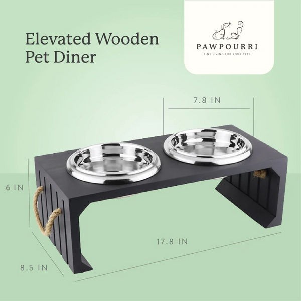 Pawpourri Elevated Wooden Diner for Dogs and Cats (Wooden Grey)